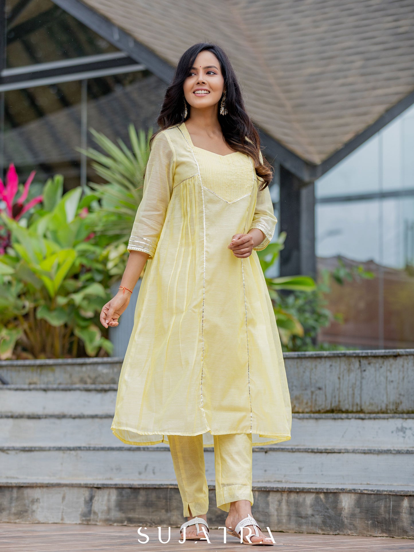 Lemon Yellow Chanderi Pant