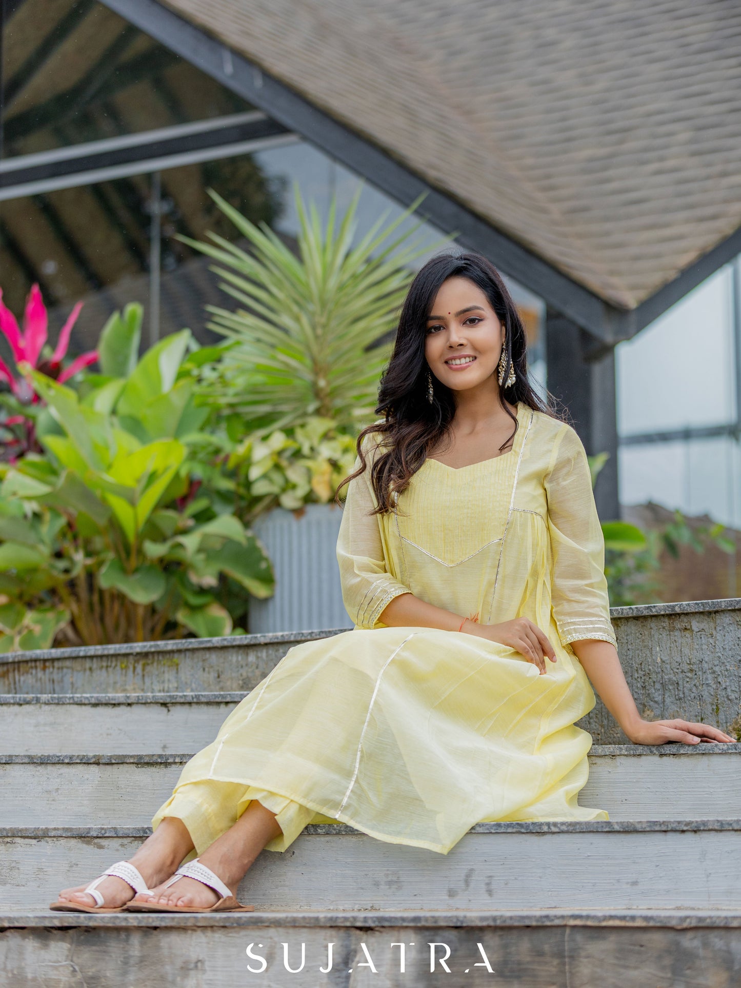 Lemon Yellow Chanderi Pant