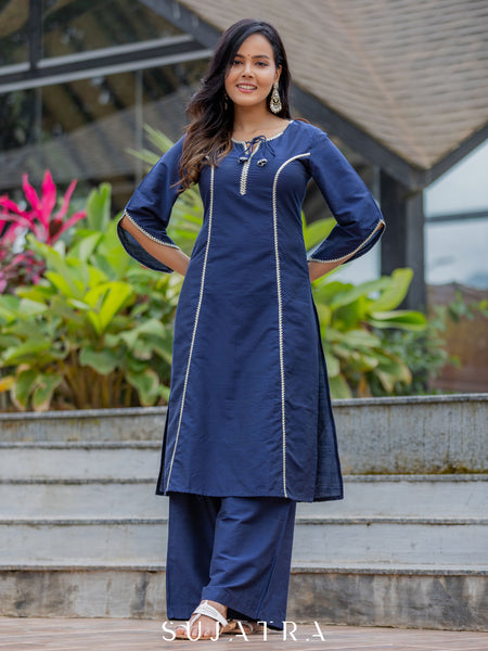 Blue Cotton Silk Pant