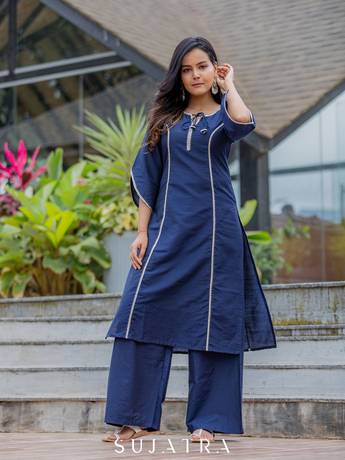 Blue Cotton Silk Pant