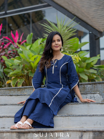 Blue Cotton Silk Pant
