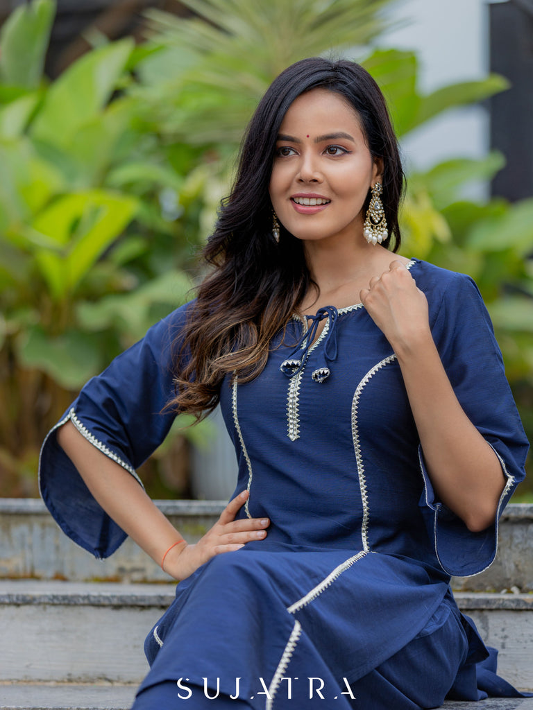 Blue Cotton Silk Pant