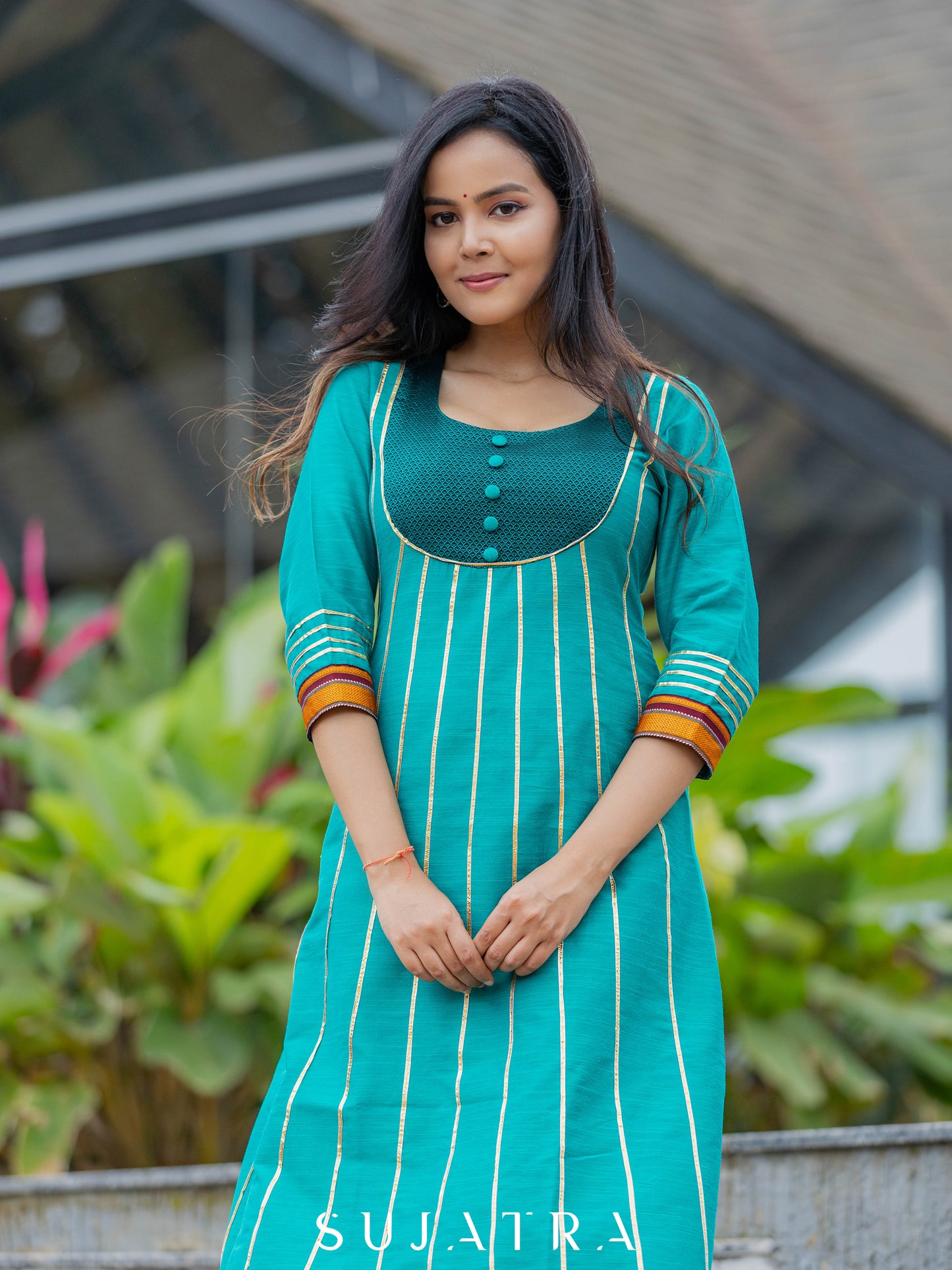 Teal Cotton Silk Pant
