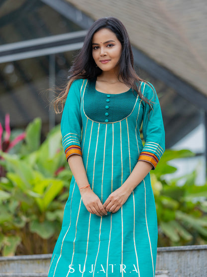 Teal Cotton Silk Pant