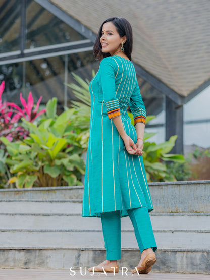 Teal Cotton Silk Pant