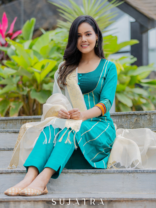 Teal Cotton Silk Pant