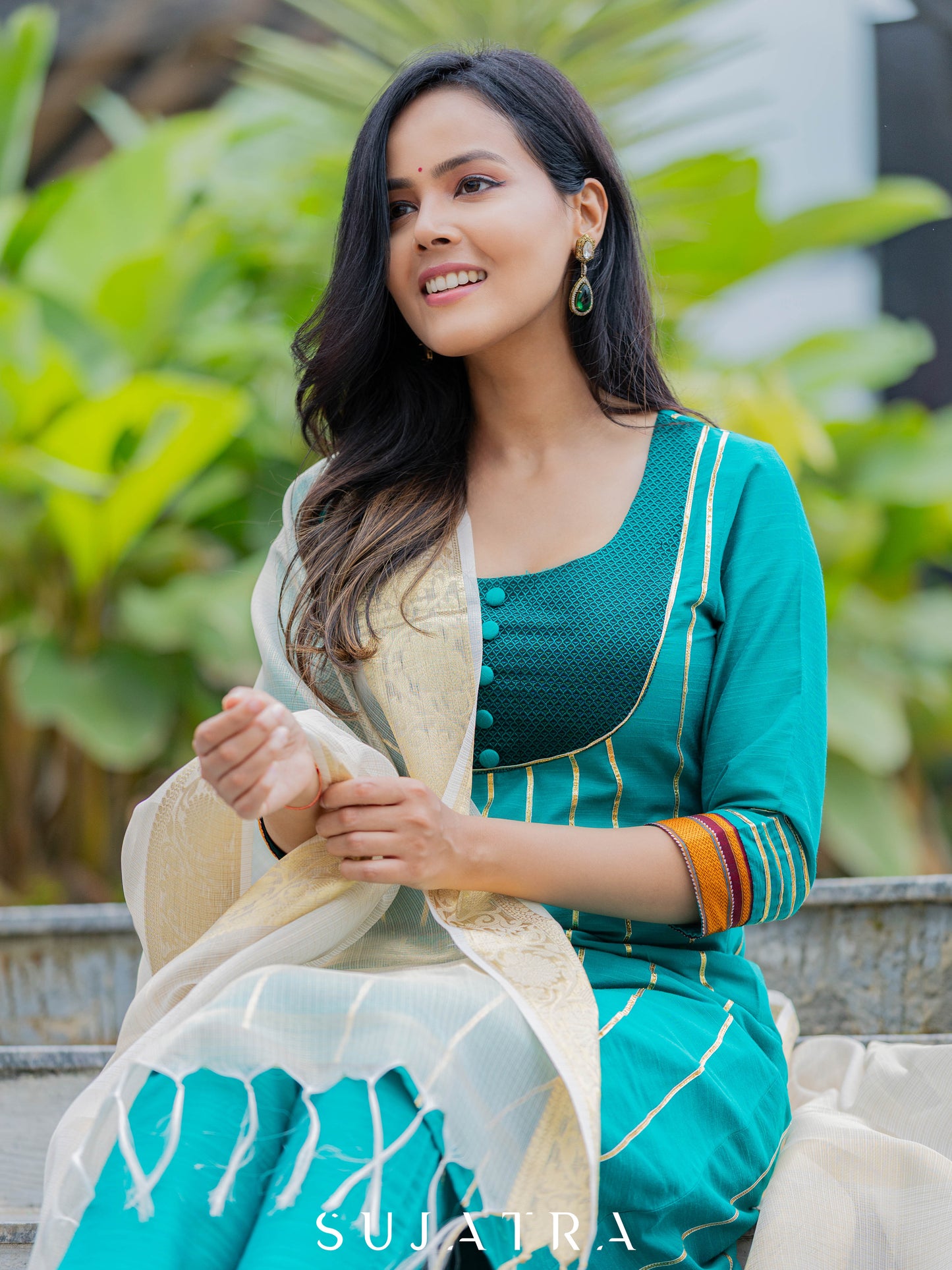 Teal Cotton Silk Pant