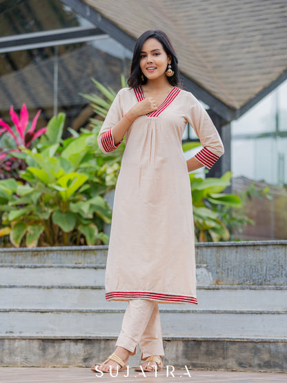 Cream Cotton Silk Pant