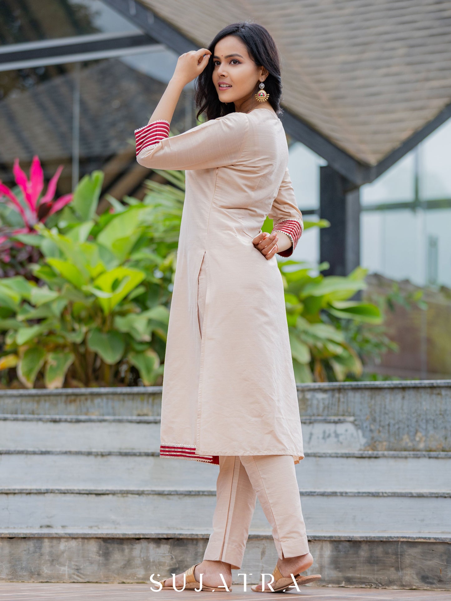 Cream Cotton Silk Pant