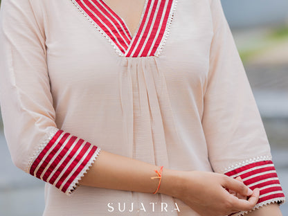 Cream Cotton Silk Pant
