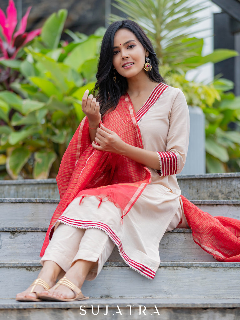 Cream Cotton Silk Pant