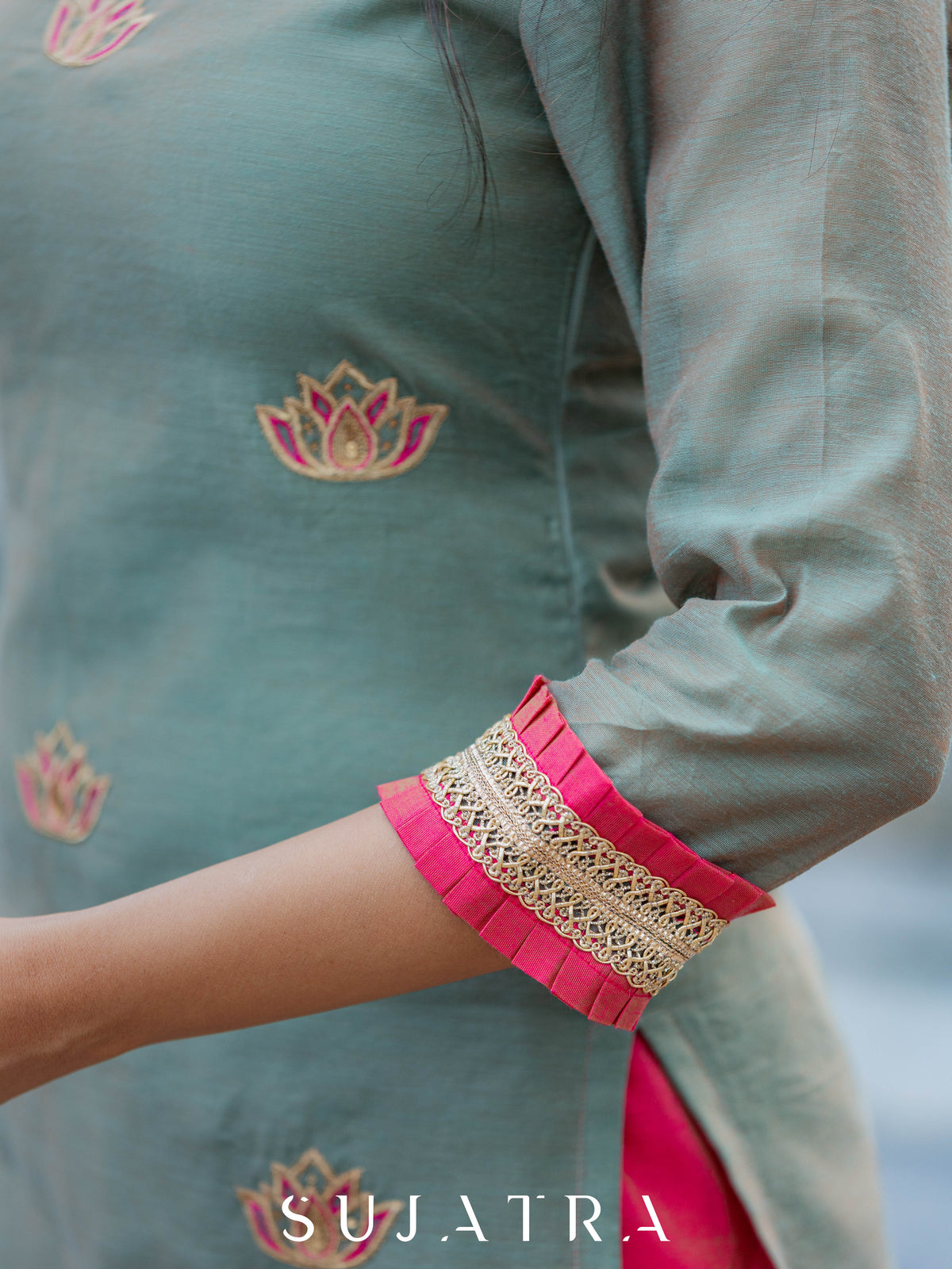 Neelkamal Intricate Hand Embroidered Chanderi Silk Kurta - Dupatta & Pant Optional