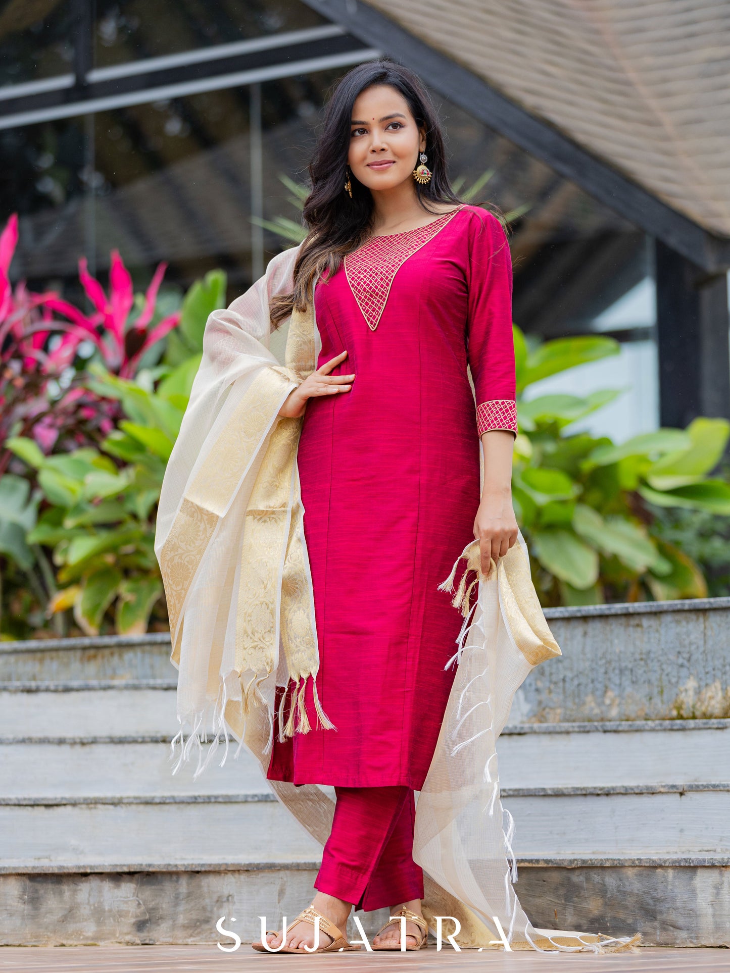 Magenta Cotton Silk Pant