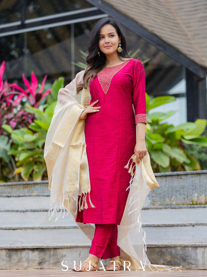 Magenta Cotton Silk Pant