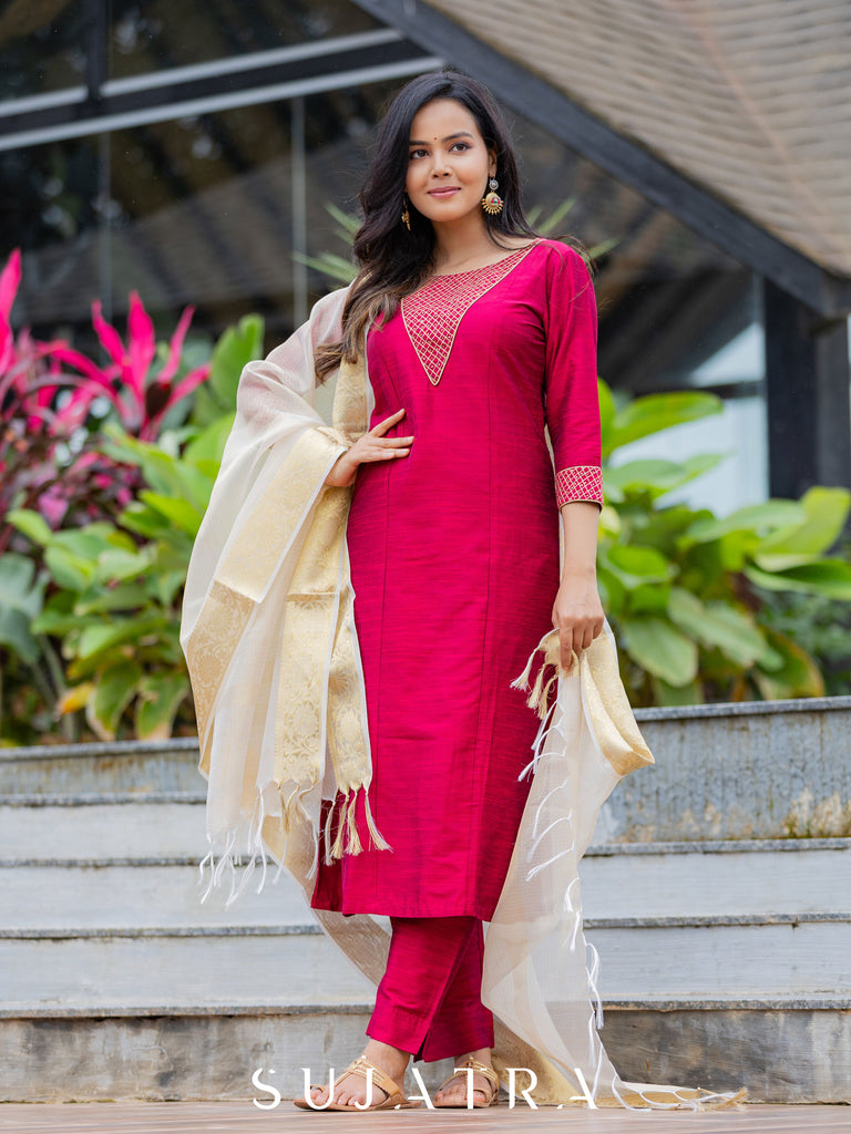 Magenta Cotton Silk Pant
