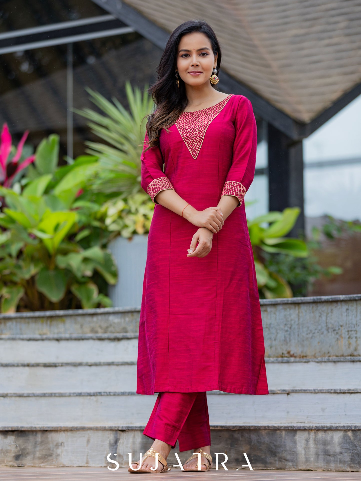 Magenta Cotton Silk Pant