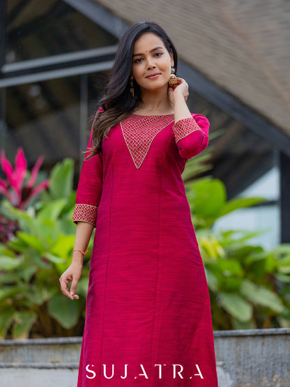 Magenta Cotton Silk Pant