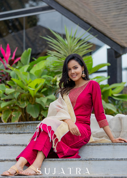 Magenta Cotton Silk Pant