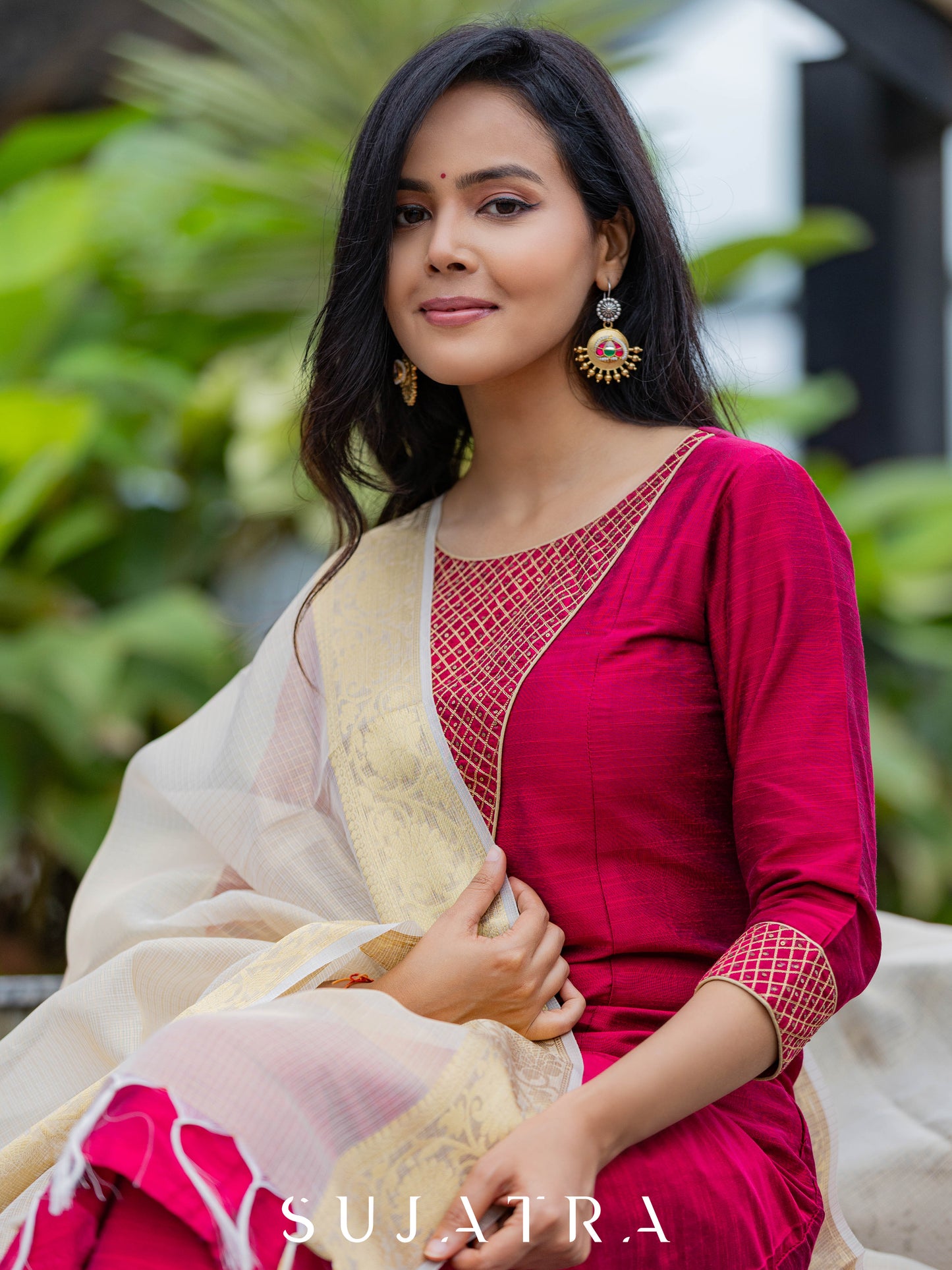 Magenta Cotton Silk Pant