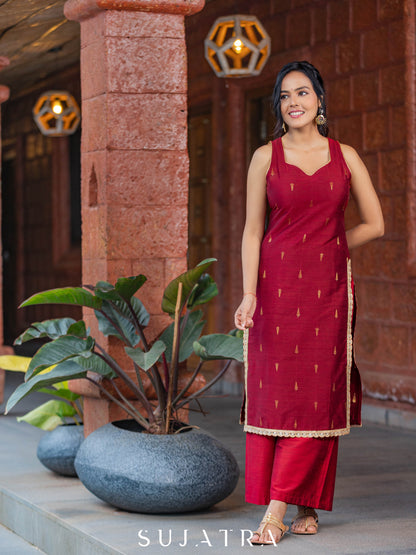 Maroon Cotton Silk Pant
