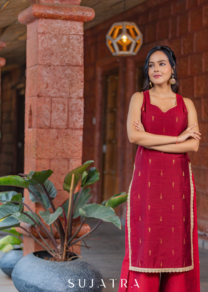 Maroon Cotton Silk Pant