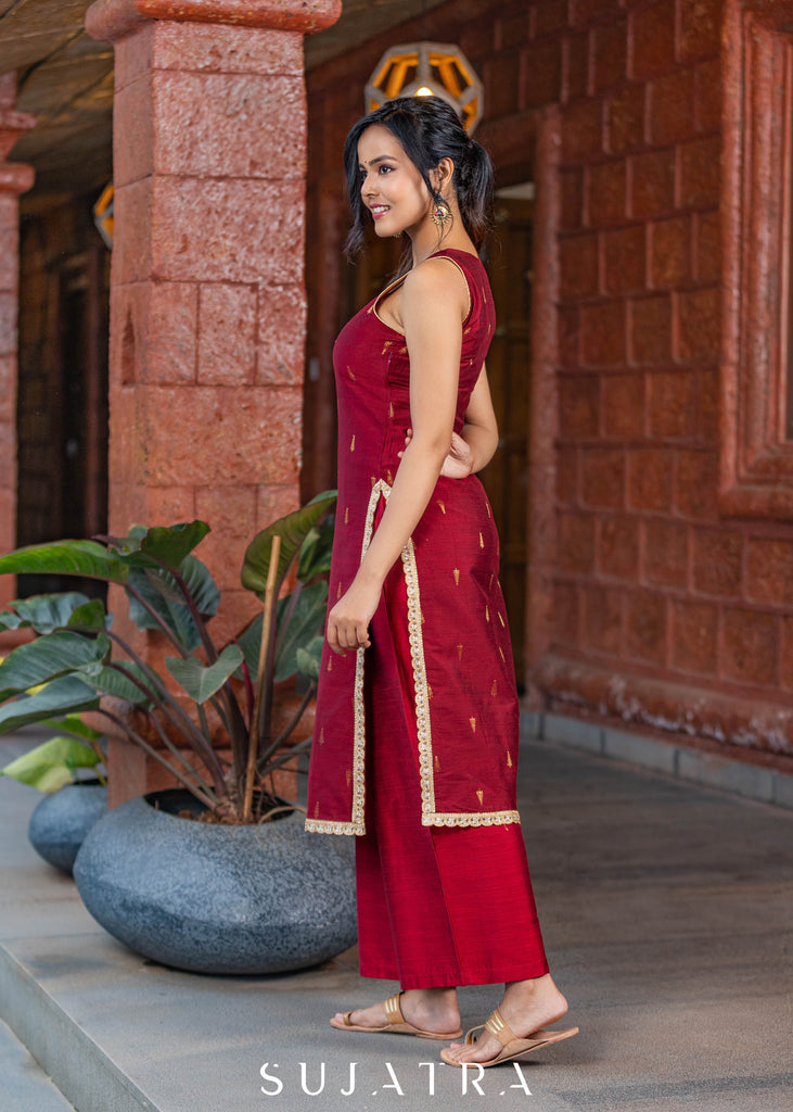 Maroon Cotton Silk Pant