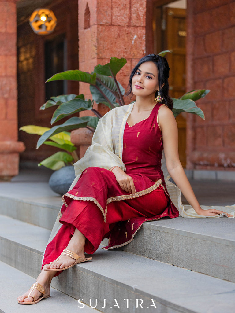 Maroon Cotton Silk Pant