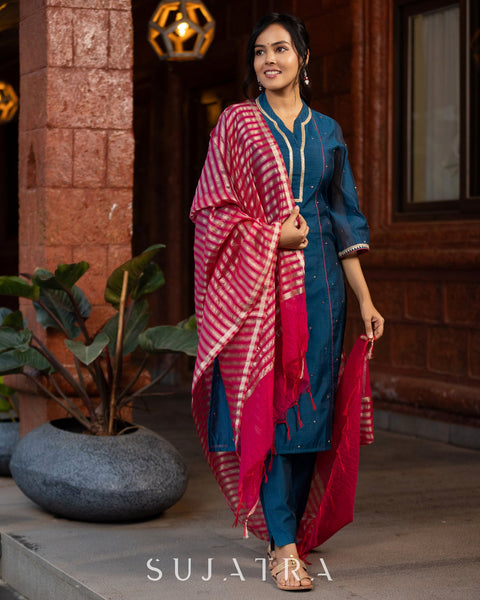 Navy Blue Chanderi Pant