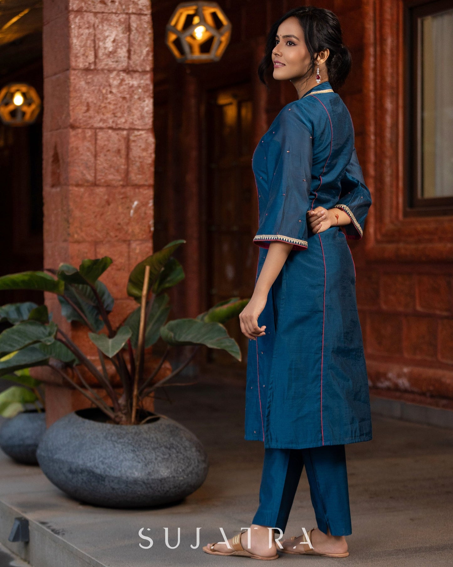 Navy Blue Chanderi Pant