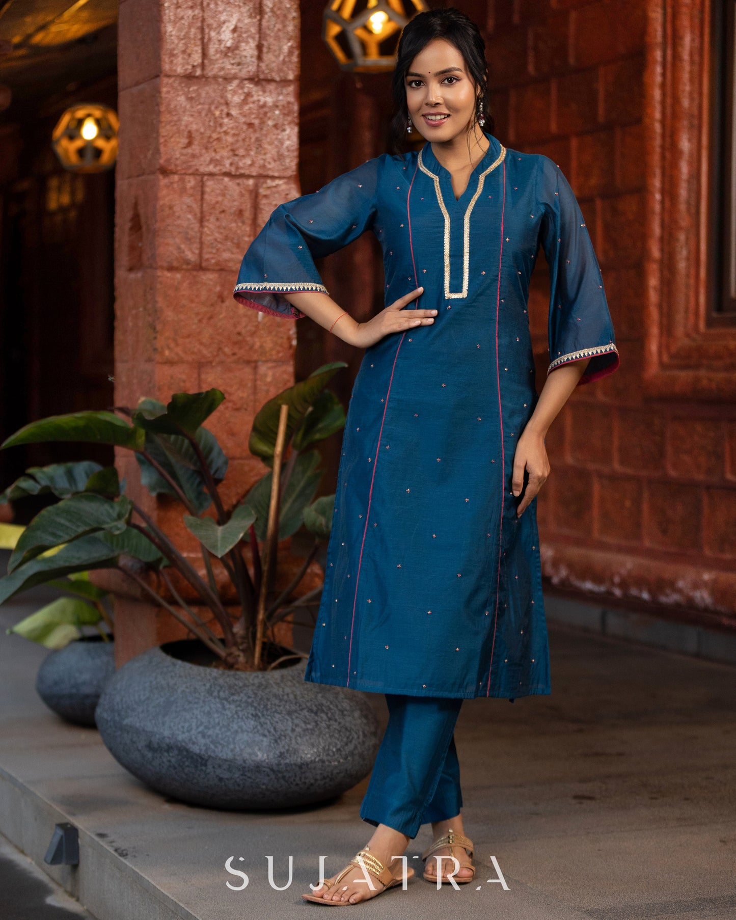 Rangrez Exquisite Hand Embroidered Chanderi Silk Kurta