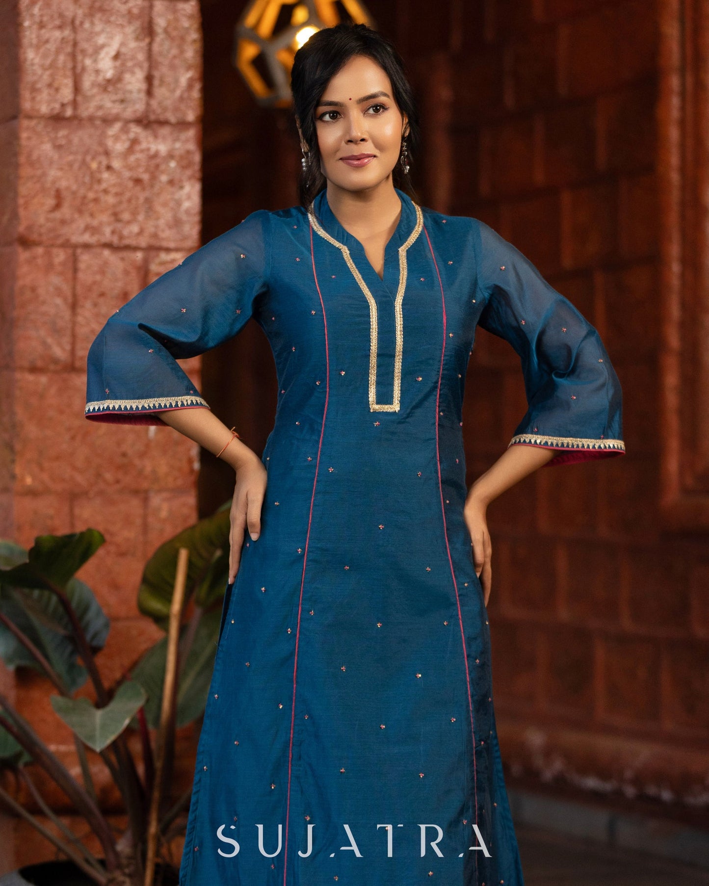 Navy Blue Chanderi Pant