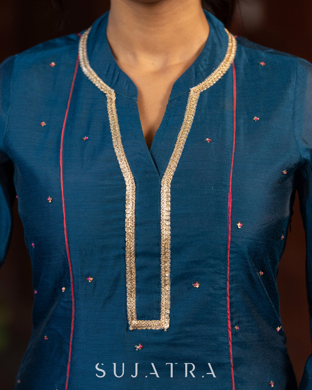 Rangrez Exquisite Hand Embroidered Chanderi Silk Kurta - Dupatta & Pant Optional