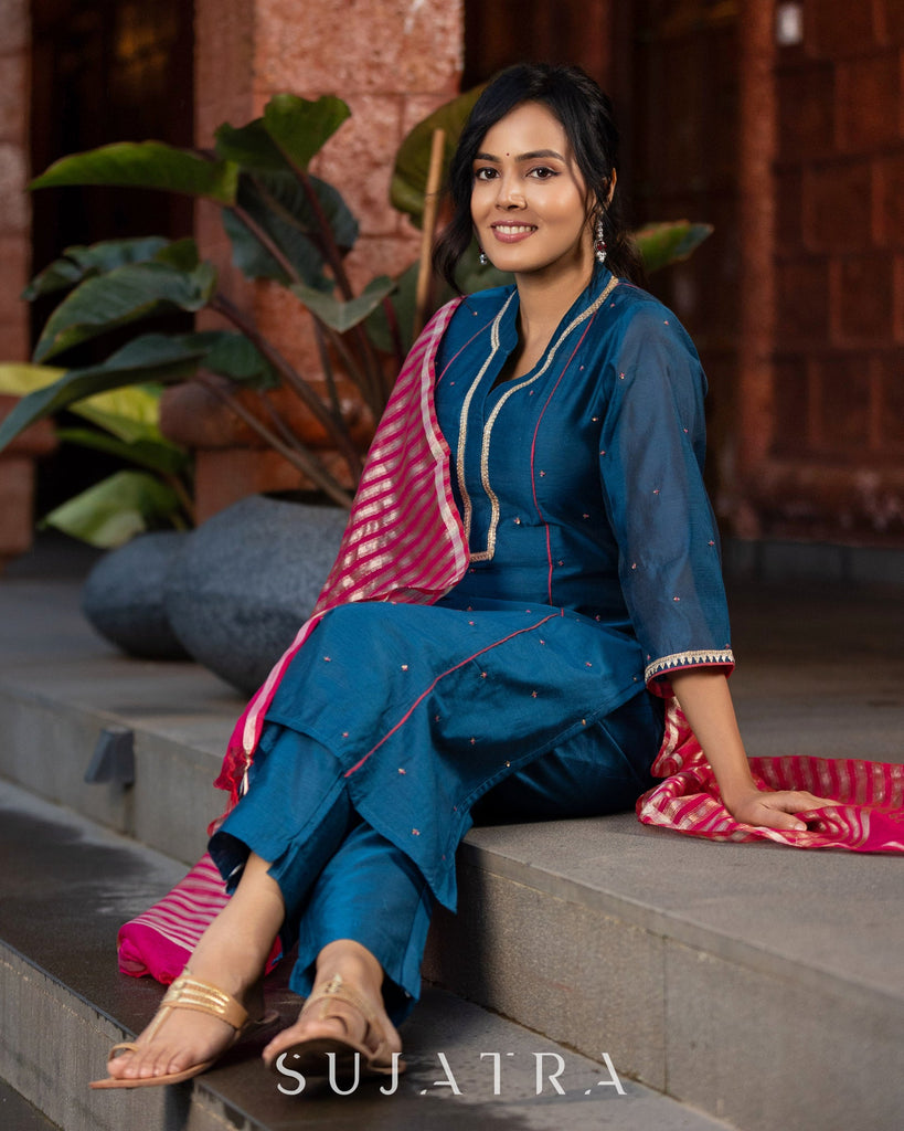 Navy Blue Chanderi Pant