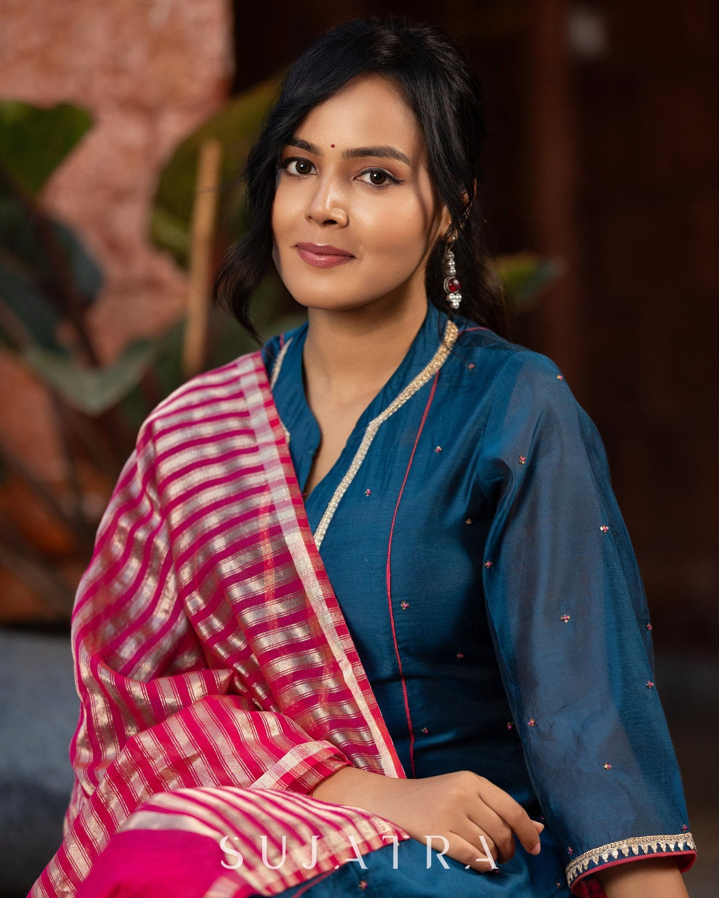 Navy Blue Chanderi Pant
