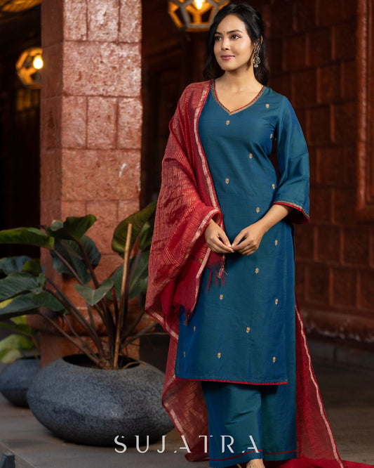 Noor - e - Neel Delicate Hand Embroidered Cotton Silk Kurta