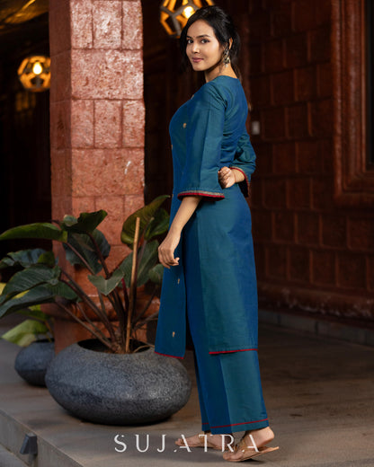 Noor - e - Neel Delicate Hand Embroidered Cotton Silk Kurta