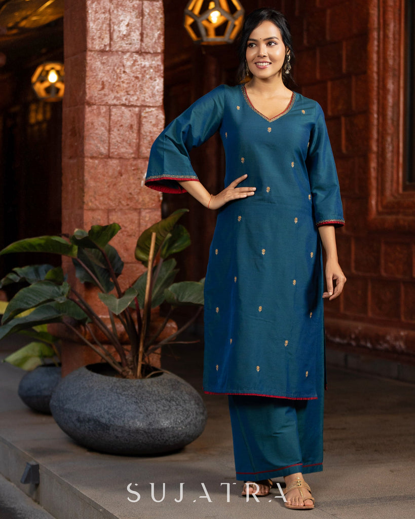 Noor - e - Neel Delicate Hand Embroidered Cotton Silk Kurta