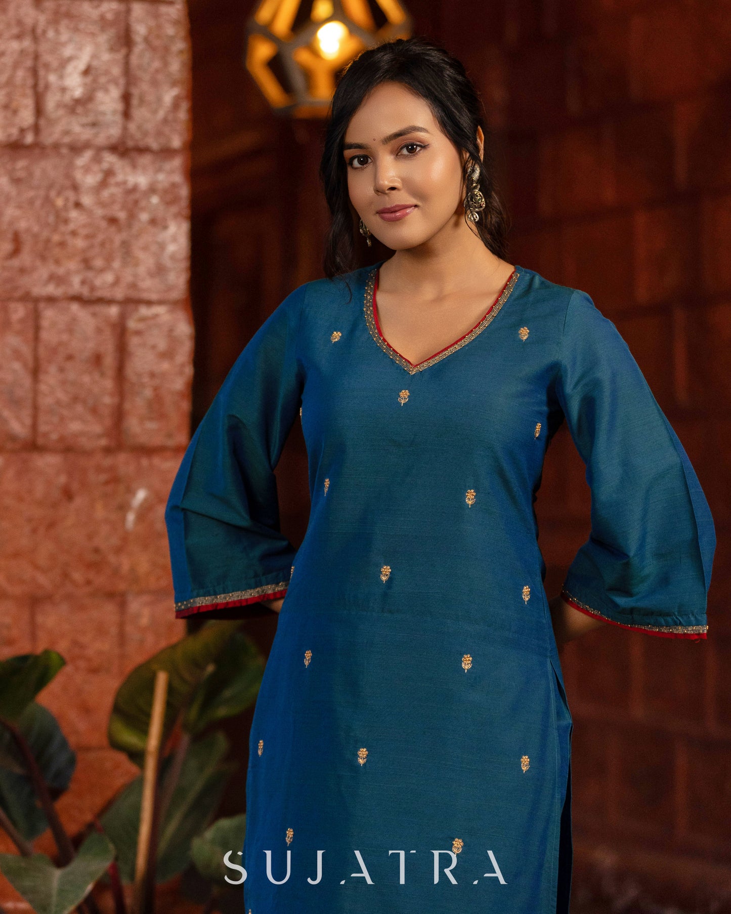 Noor - e - Neel Delicate Hand Embroidered Cotton Silk Kurta