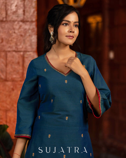 Noor - e - Neel Delicate Hand Embroidered Cotton Silk Kurta