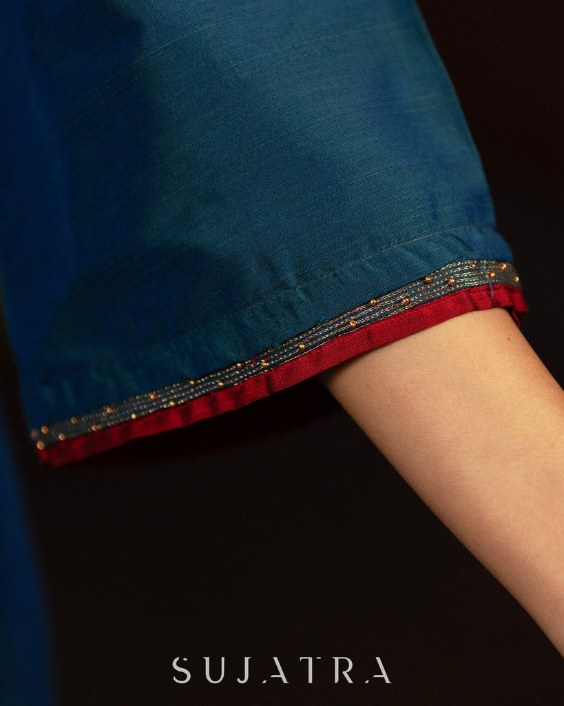 Noor - e - Neel Delicate Hand Embroidered Cotton Silk Kurta