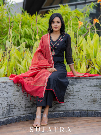 Raatrani Intricate Hand Embroidered Chanderi Silk Kurta