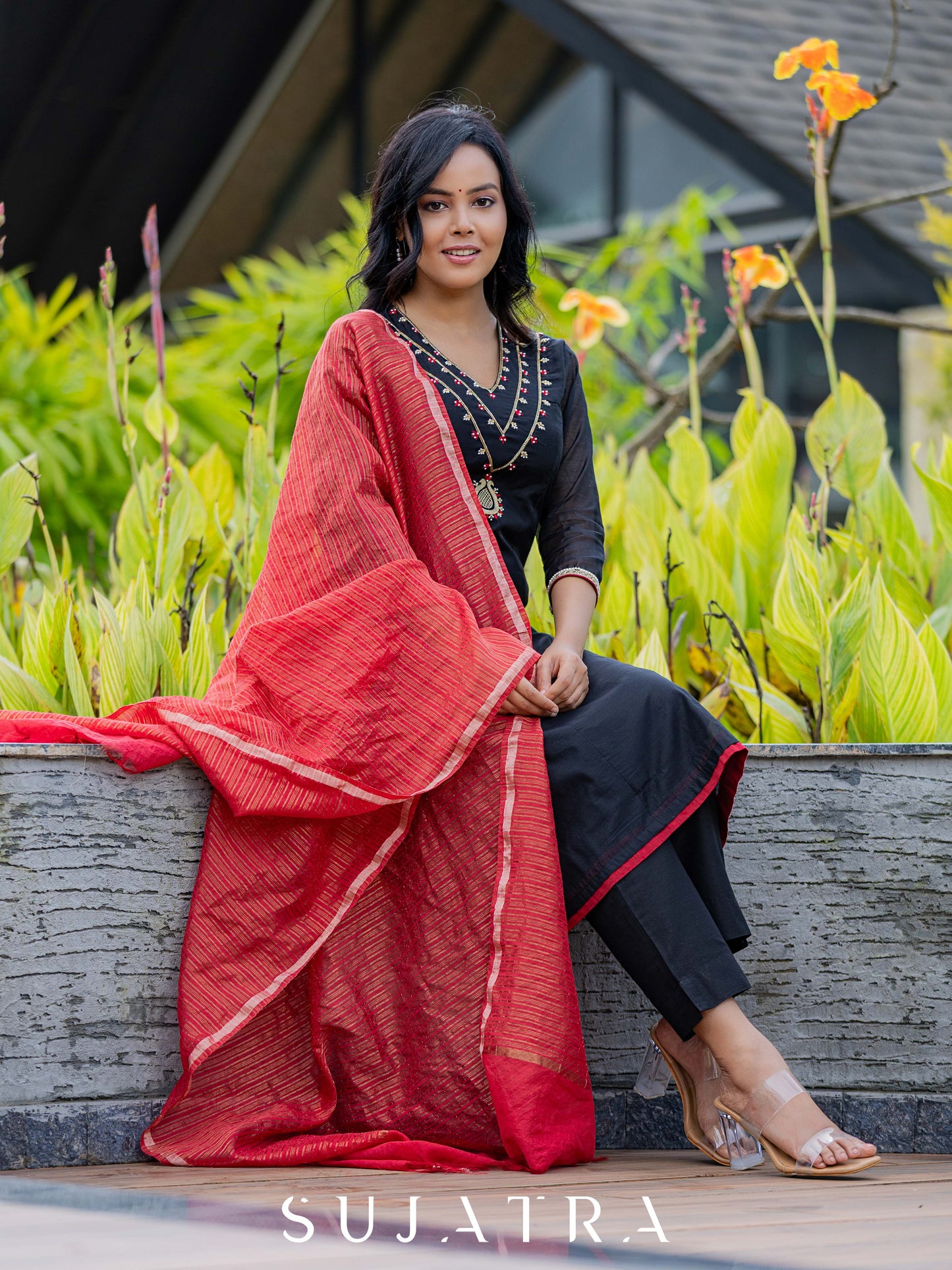 Raatrani Intricate Hand Embroidered Chanderi Silk Kurta