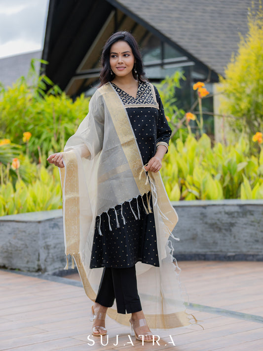 Black Cotton Silk Pant