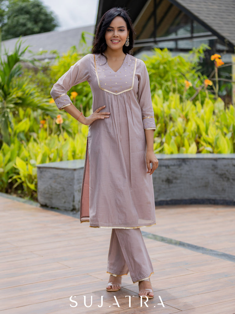 Mauve MÃ©lange Chanderi Silk Kurta with Intricate Hand Embroidery