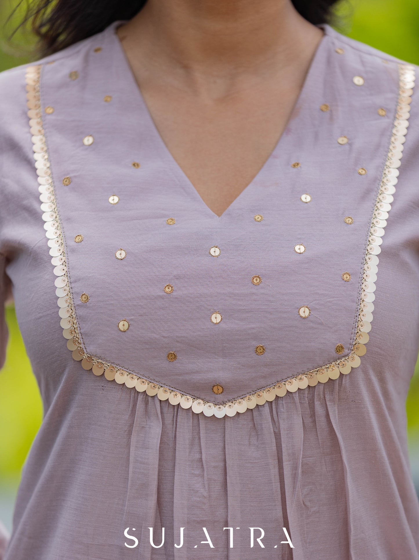 Mauve Mélange Chanderi Silk Kurta with Intricate Hand Embroidery