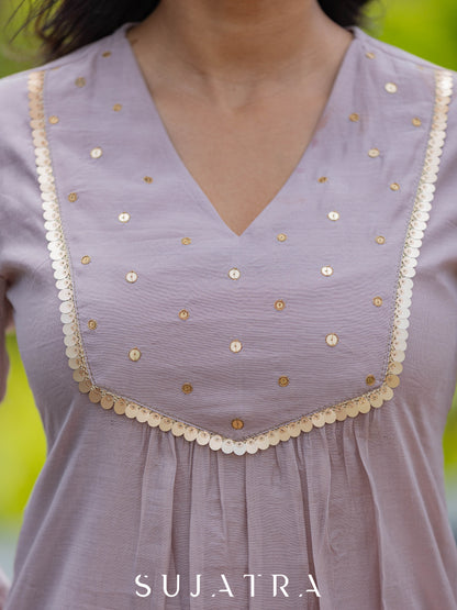Mauve Mélange Chanderi Silk Kurta with Intricate Hand Embroidery