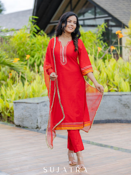 Red Cotton Silk Pant