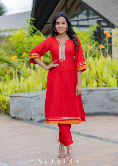 Red Cotton Silk Pant