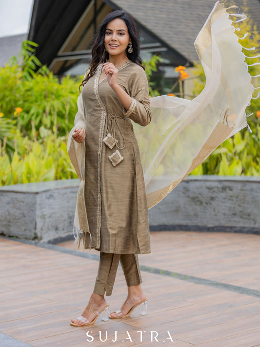 Noorani Cotton Silk Angarkha Kurta with Exquisite Tassle Detailing