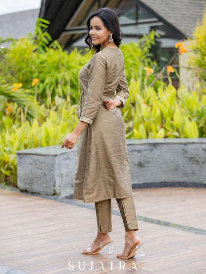Noorani Cotton Silk Angarkha Kurta with Exquisite Tassle Detailing
